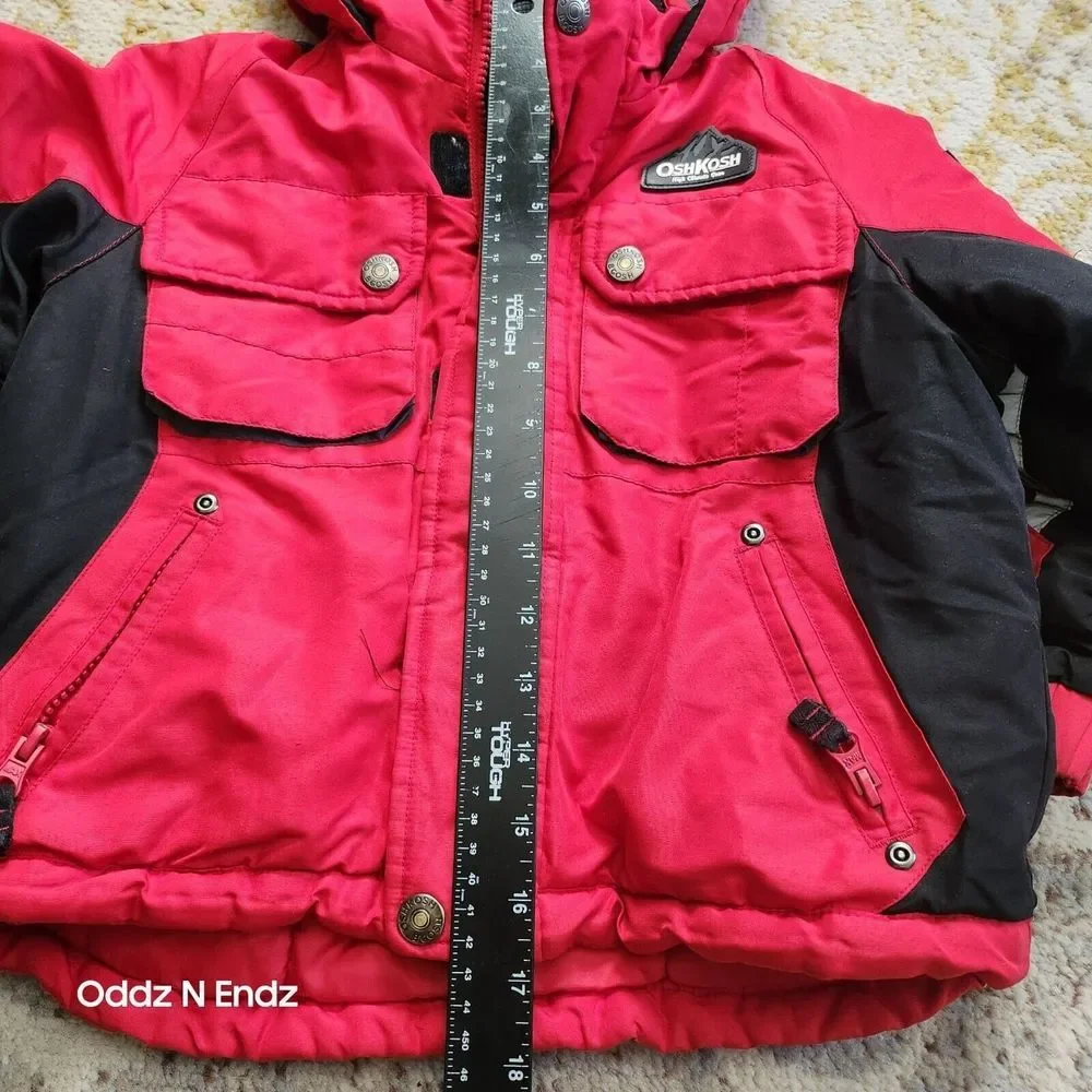 OshKosh BGosh‎ Boys Red & Black Hooded Winter Jacket Size 4 Polyester